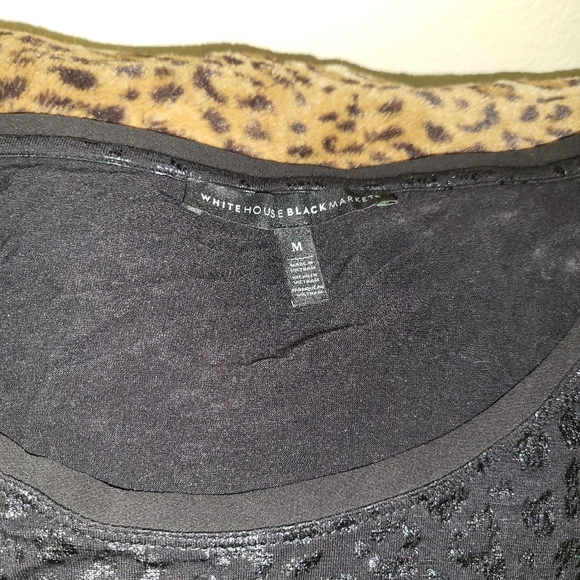 WHBM White House Black Market Womens M Solid LEOPARD Capsleeve Round Neck Shirt - Picture 5 of 6